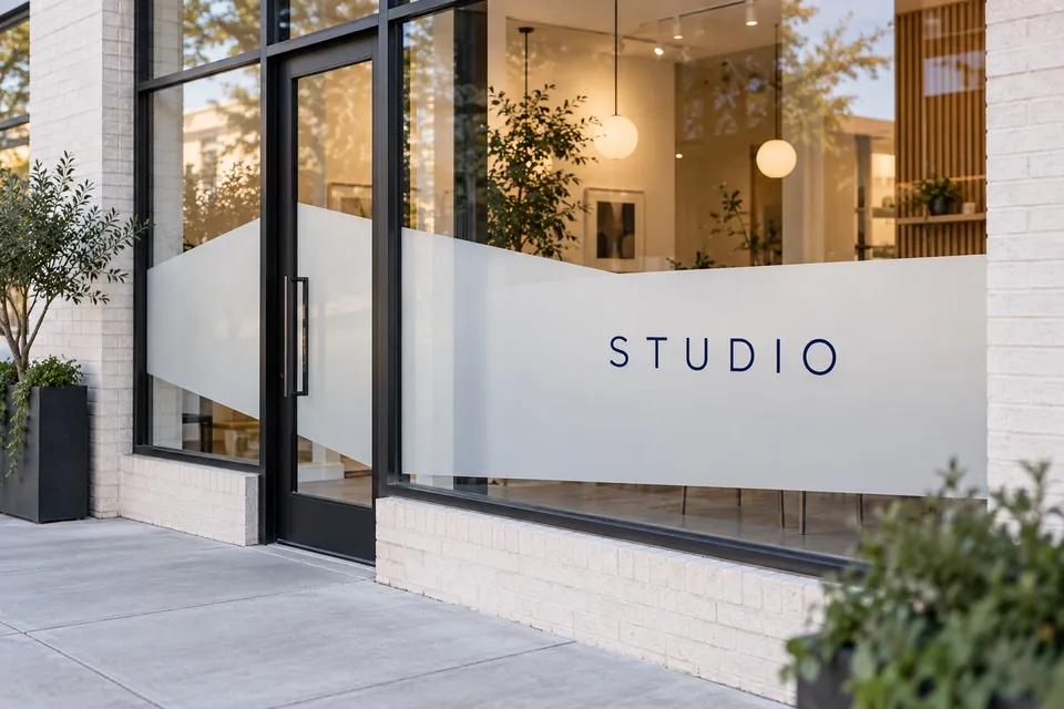 Cramerton Vinyl Signs — frosted window vinyl with simple business lettering